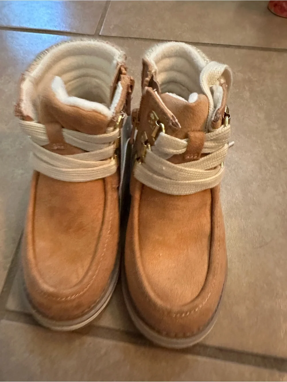 Cat & Jack Girls Size 8 Tan Ankle Boots Side Zip NWT